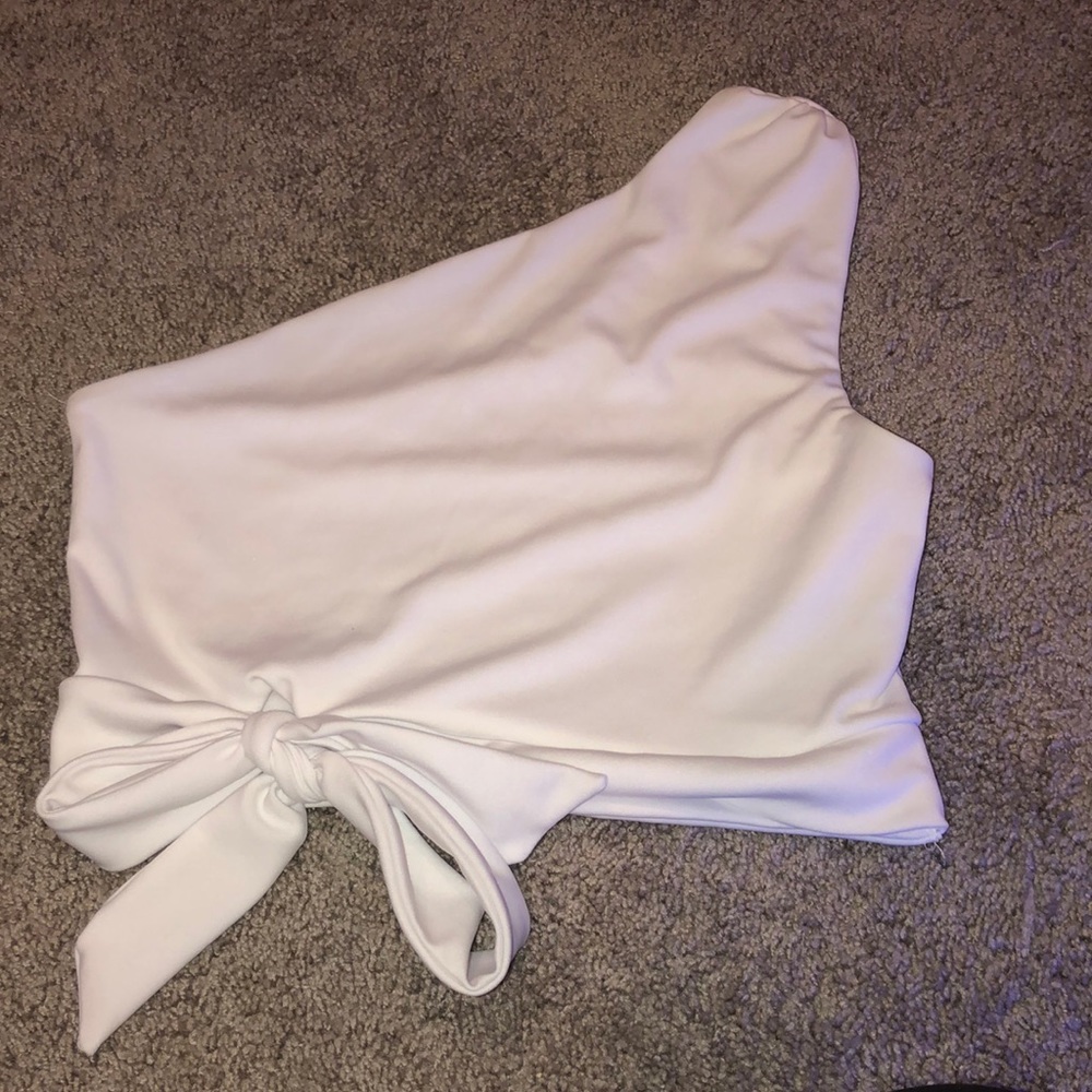 white one shouldered crop top